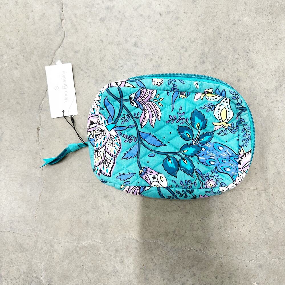 NWT Vera Bradley Cosmetic Case Small Zip Travel Makeup Bag Aqua Floral Pattern - Picture 1 of 4